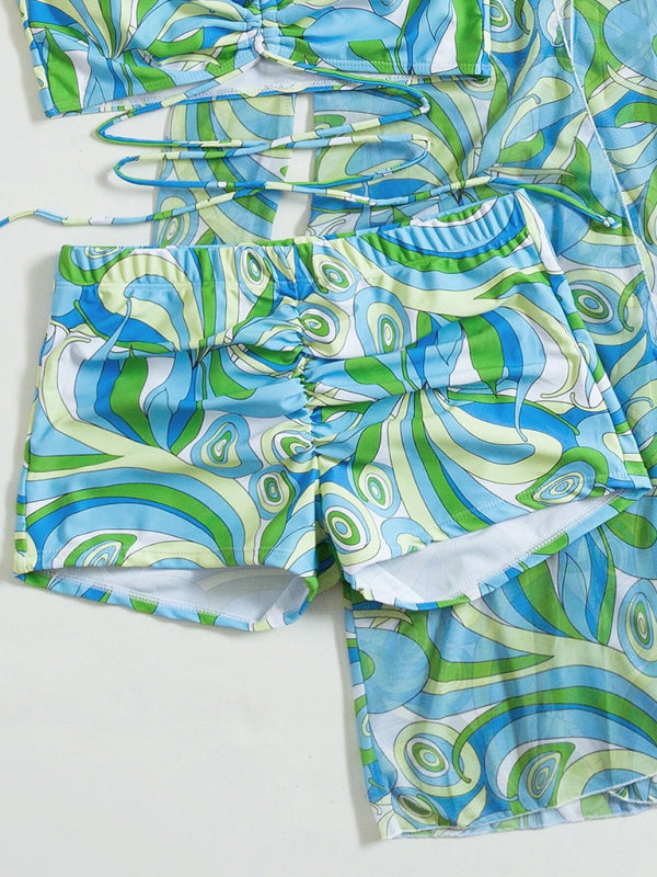 Split Three-Piece Drawstring Bikini