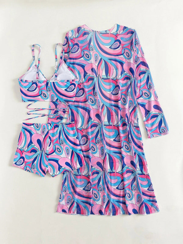 Split Three-Piece Drawstring Bikini