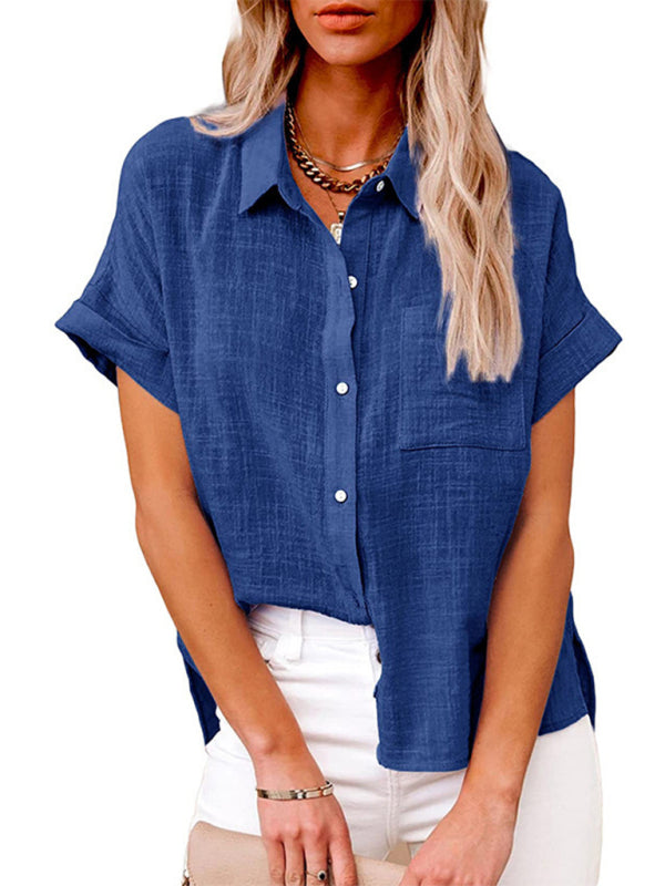 Woven Casual Loose Lapel Short Sleeved Shirt