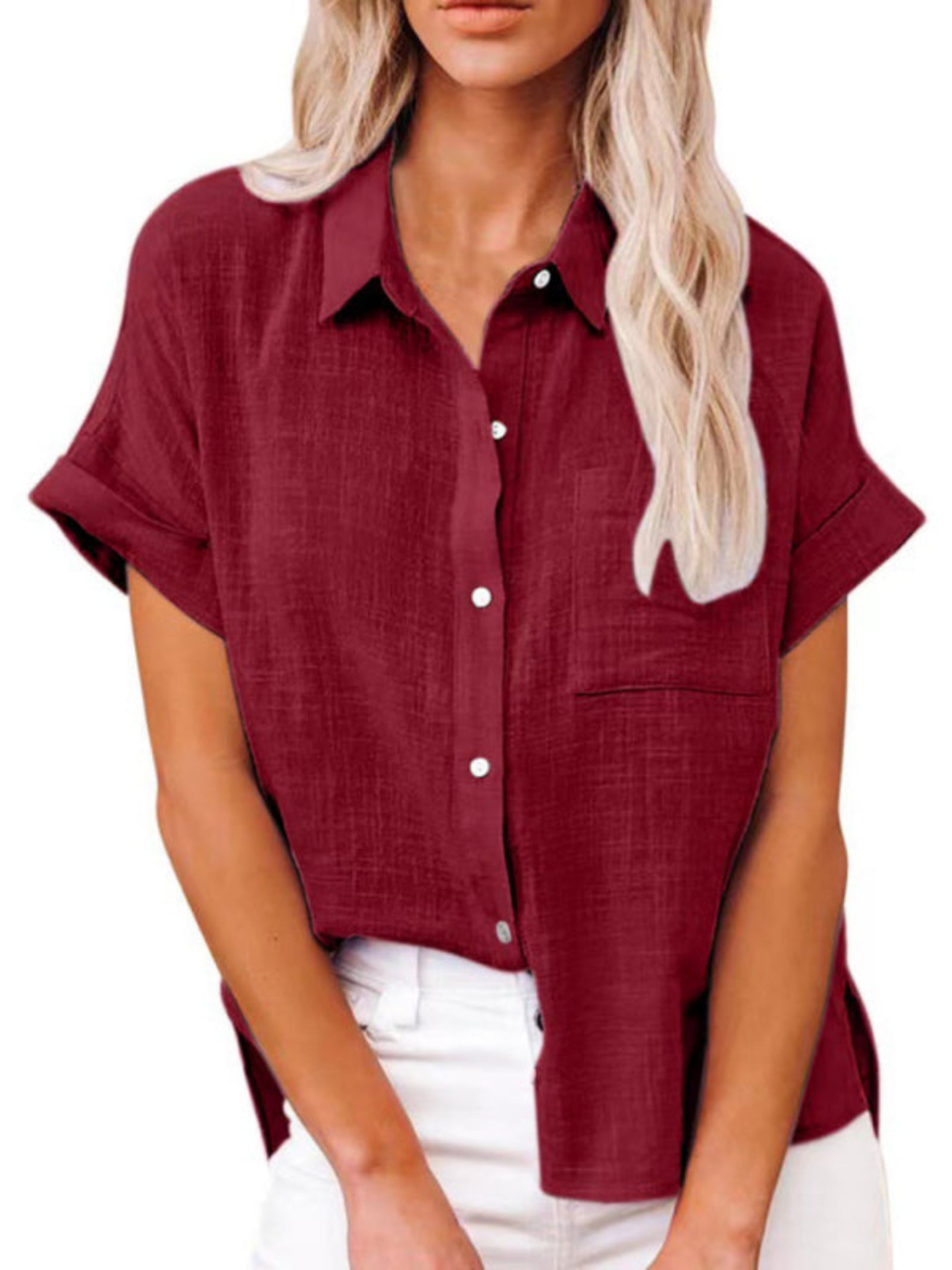 Woven Casual Loose Lapel Short Sleeved Shirt