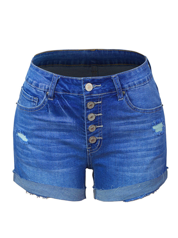 Stretch Ripped Denim Shorts