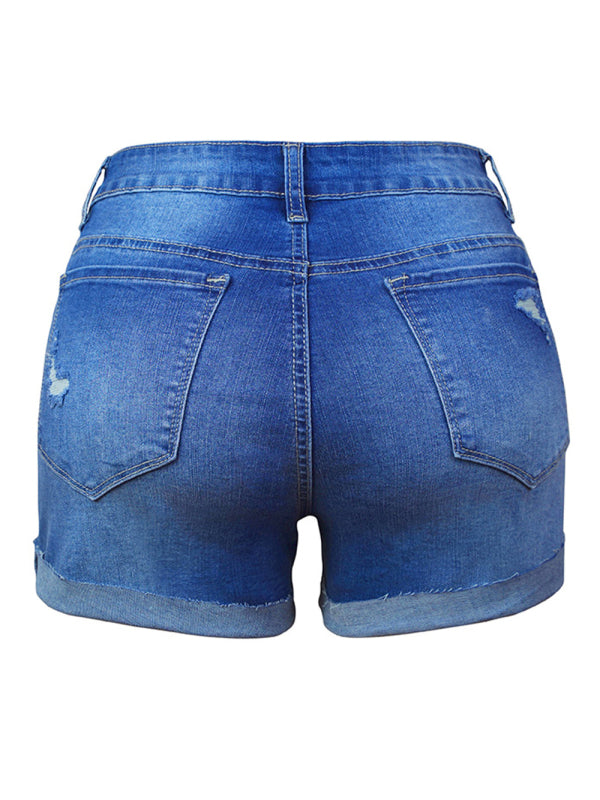 Stretch Ripped Denim Shorts