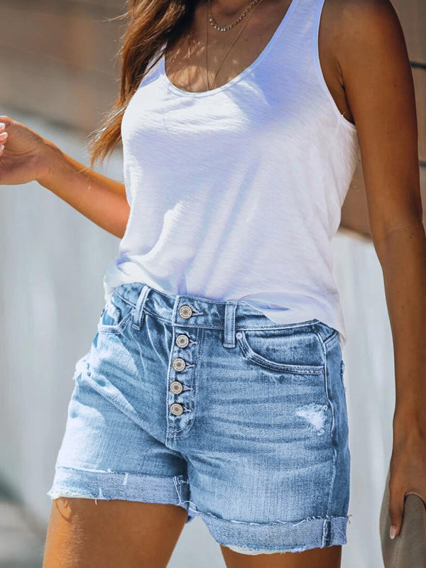 Stretch Ripped Denim Shorts