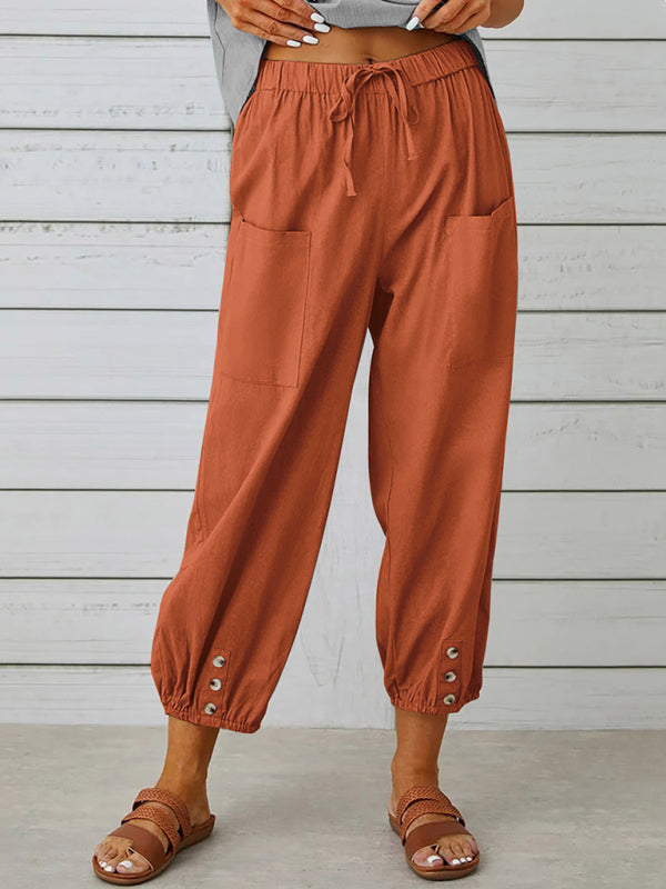 Button-Down Cotton and Linen Cropped Trousers