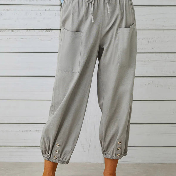 Button-Down Cotton and Linen Cropped Trousers