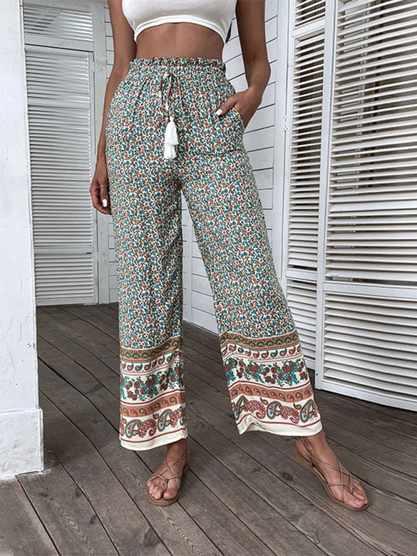 Bohemian Ethnic Print Wide Leg Pants