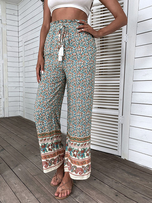 Bohemian Ethnic Print Wide Leg Pants