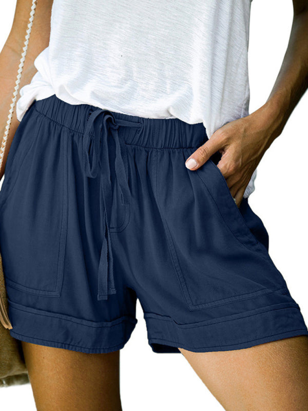 High Waist Lace Up Loose Straight Shorts