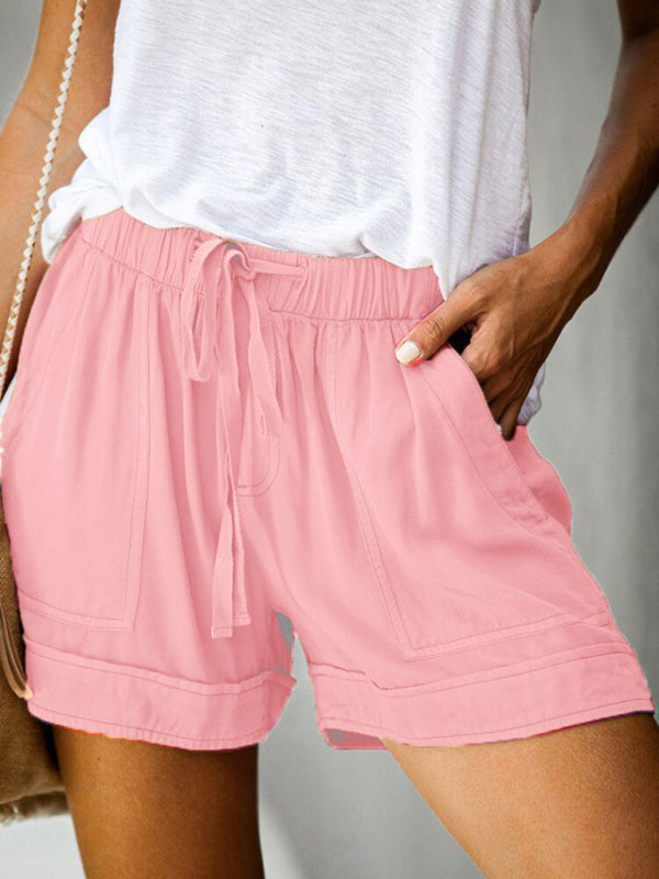 High Waist Lace Up Loose Straight Shorts