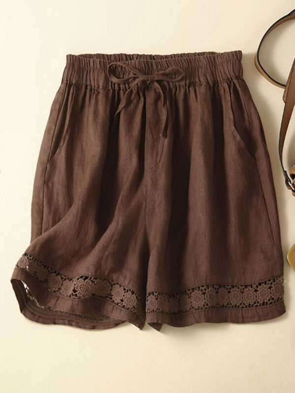 Cotton Linen Hollow Lace Shorts