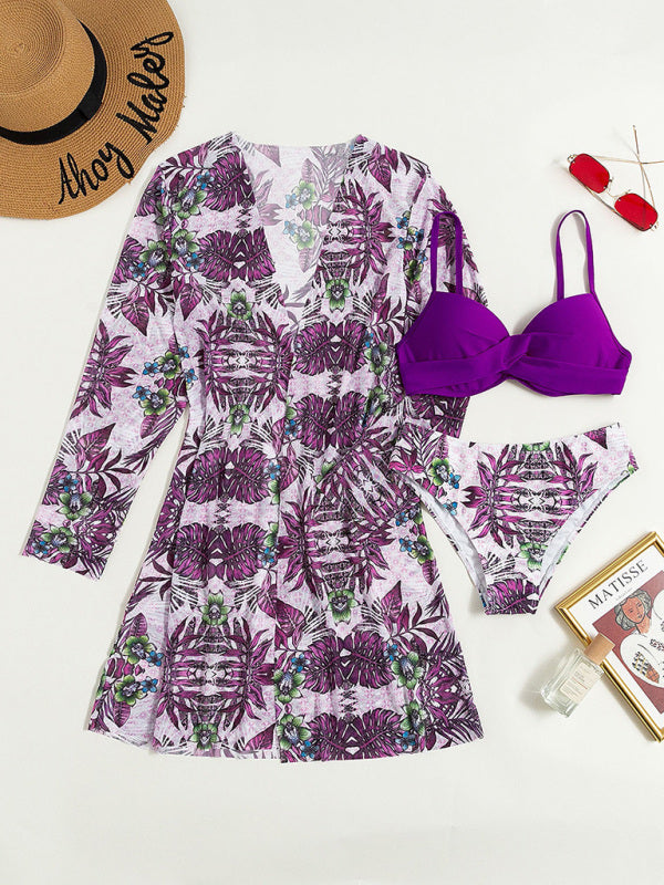 Three-Piece Mesh Split Swimsuit