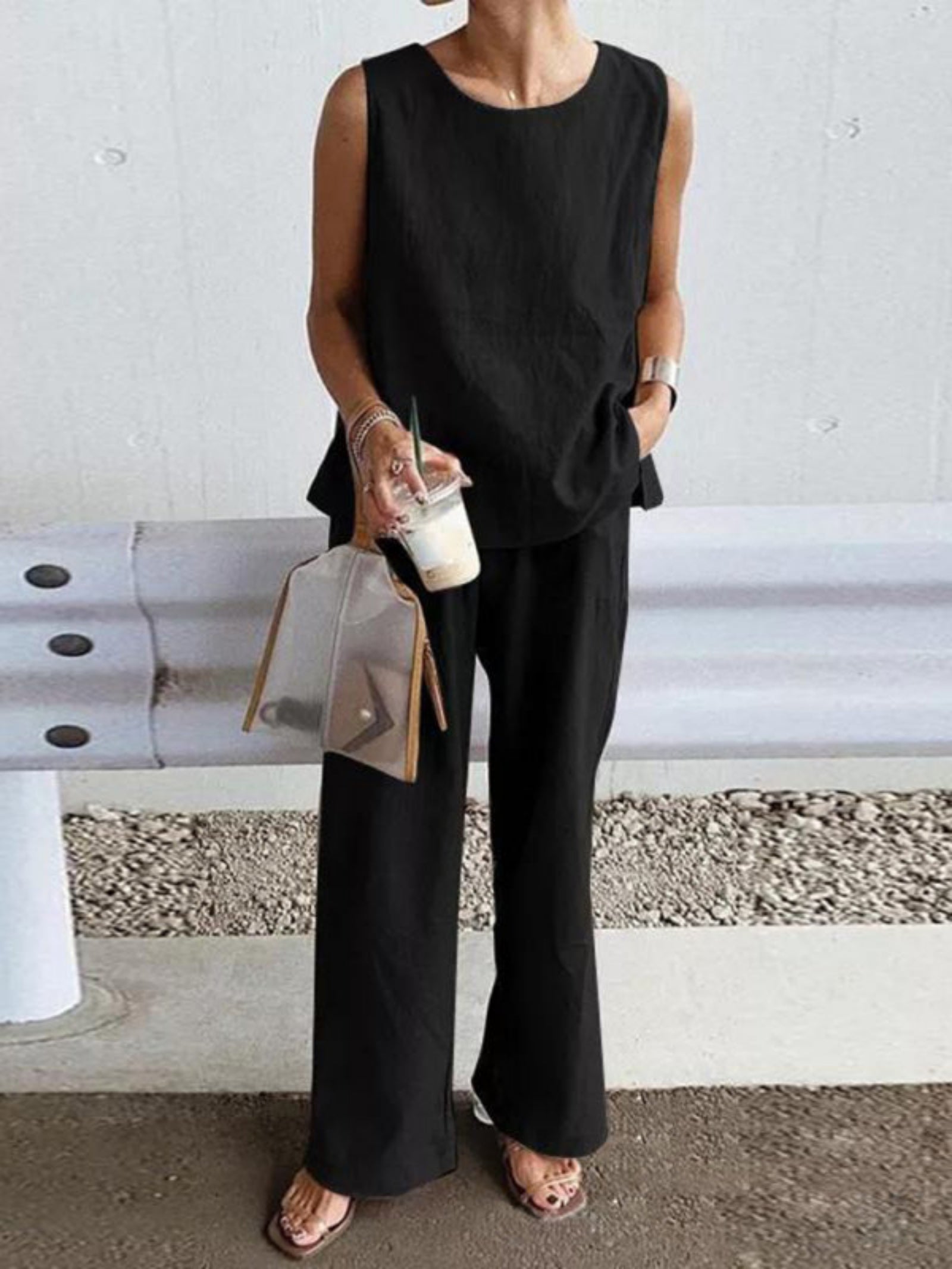 black 2 piece pants set