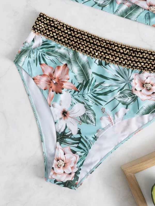 Floral Cross Bikini Swimsuit