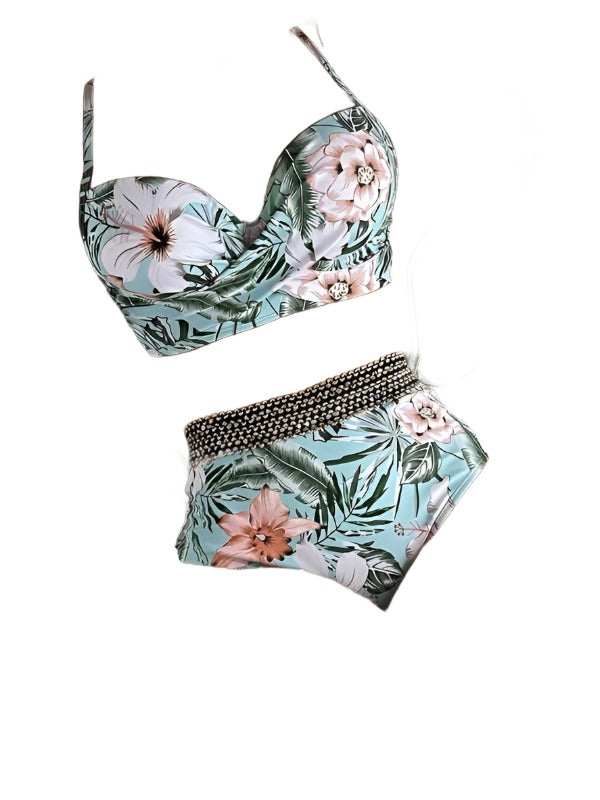 Floral Cross Bikini Swimsuit