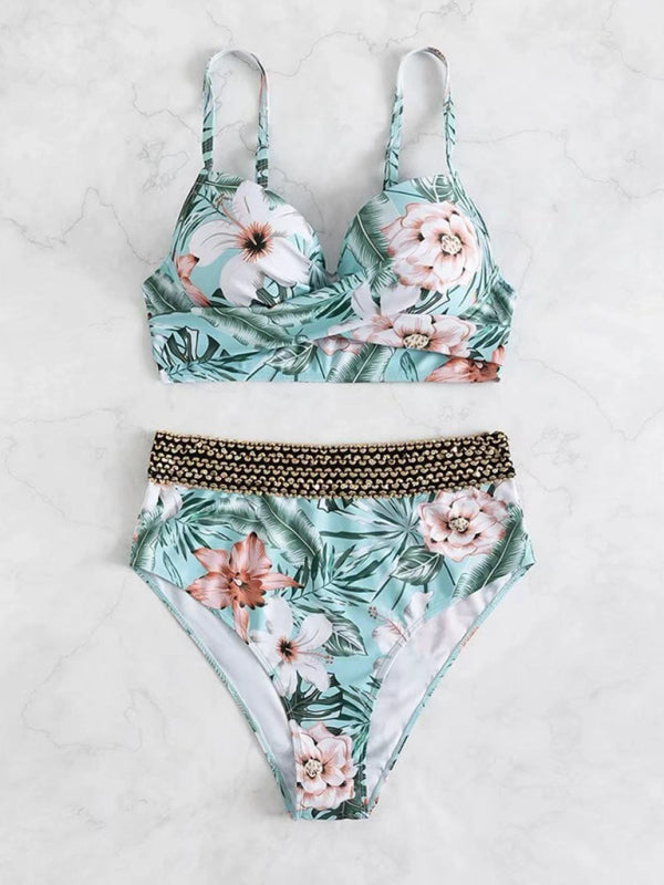 Floral Cross Bikini Swimsuit