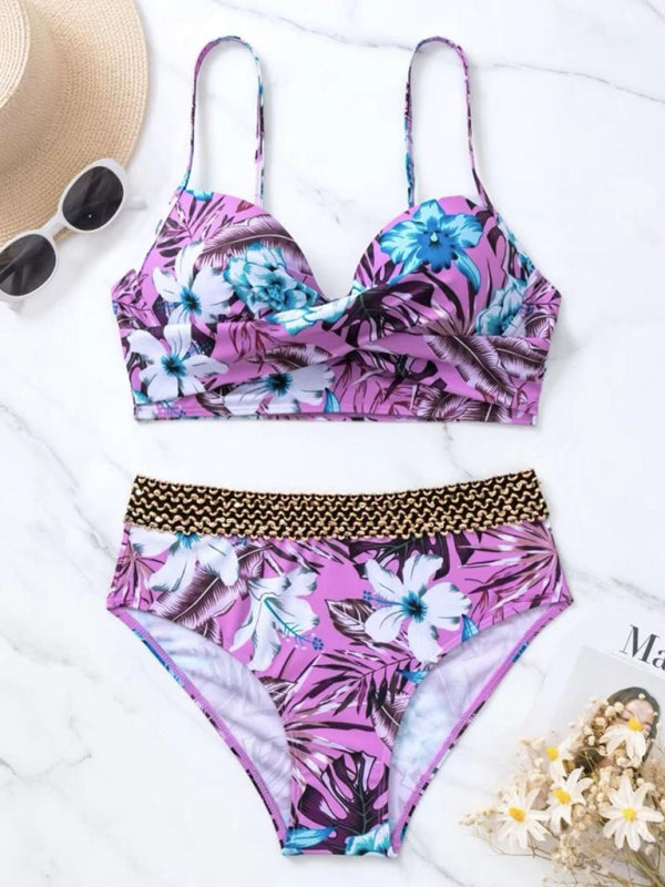 Floral Cross Bikini Swimsuit