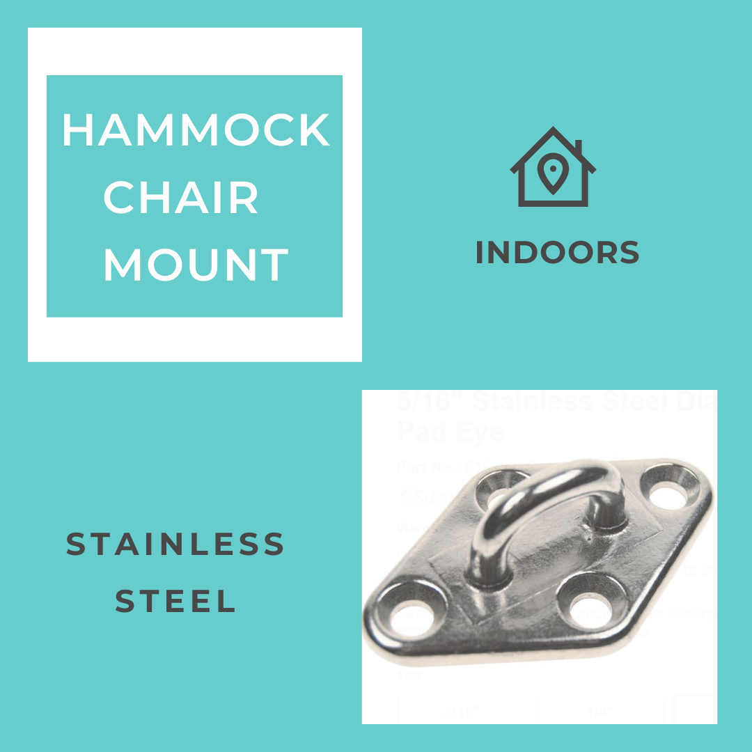 Hammock chair mount with indoor usage label on a teal background