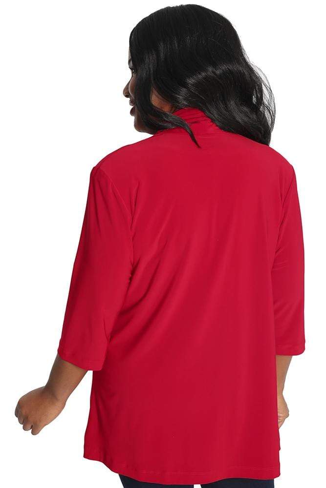 Person wearing a red jacket on a white background