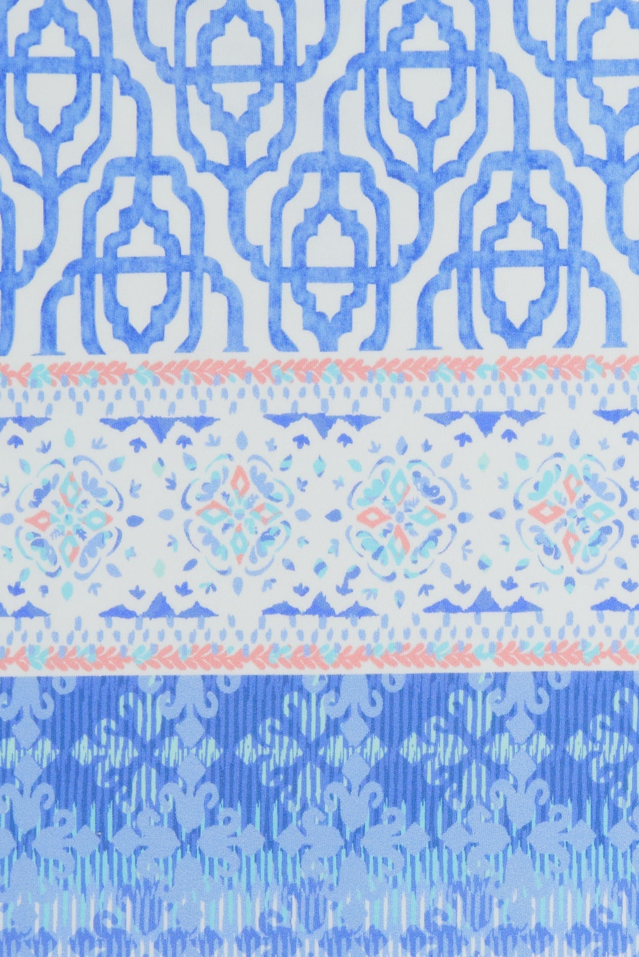Patterned fabric with blue and pink geometric design