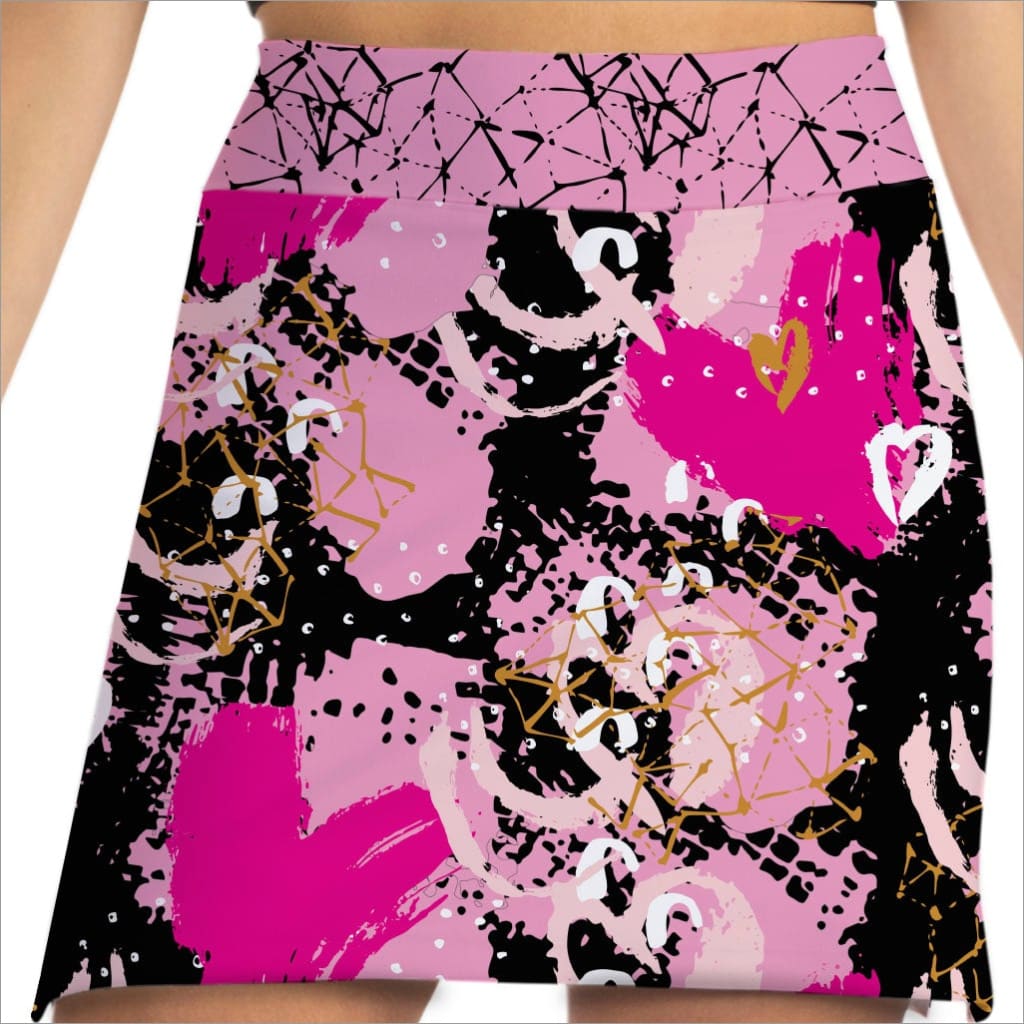 Skirt with pink and black abstract pattern