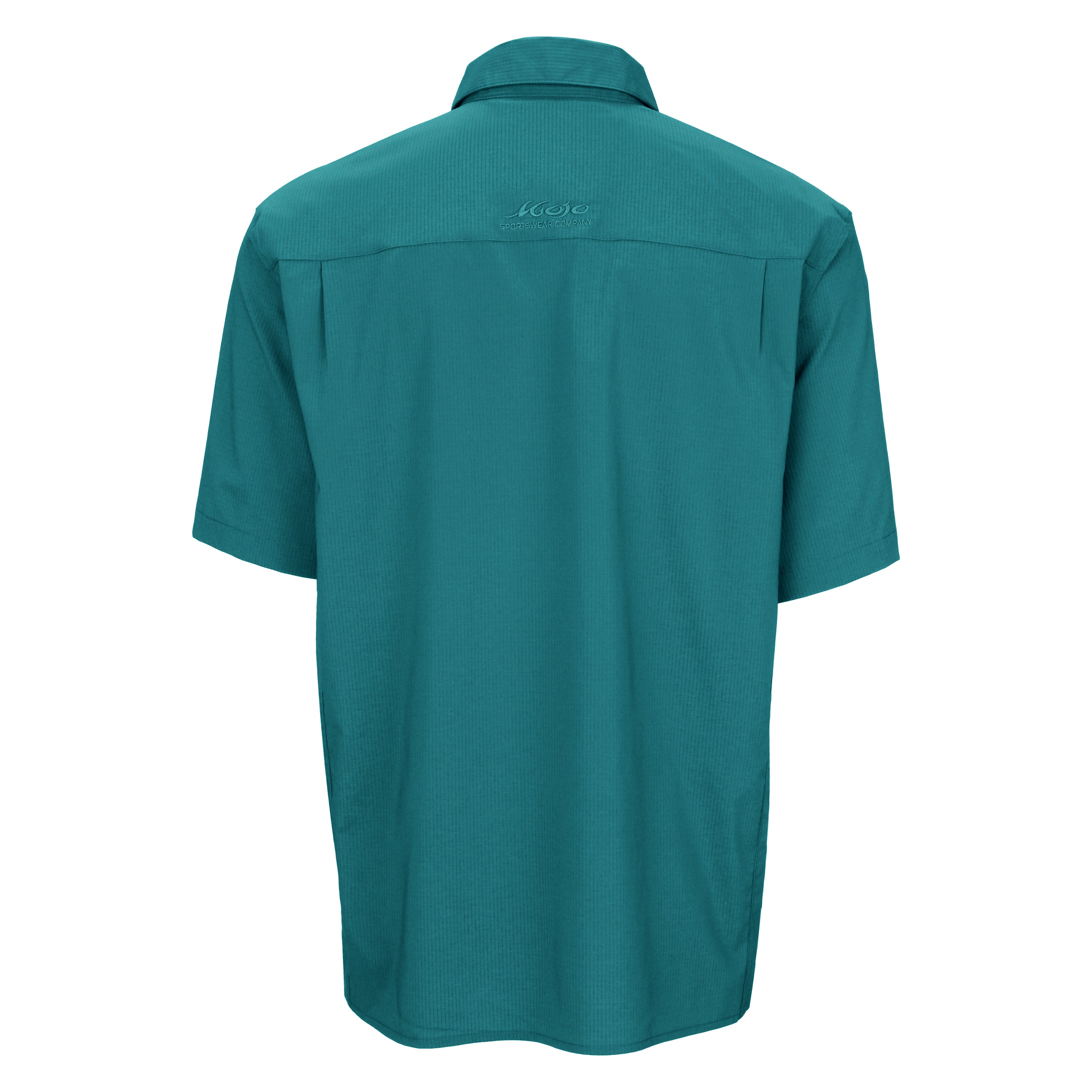 Teal short-sleeve shirt on a white background