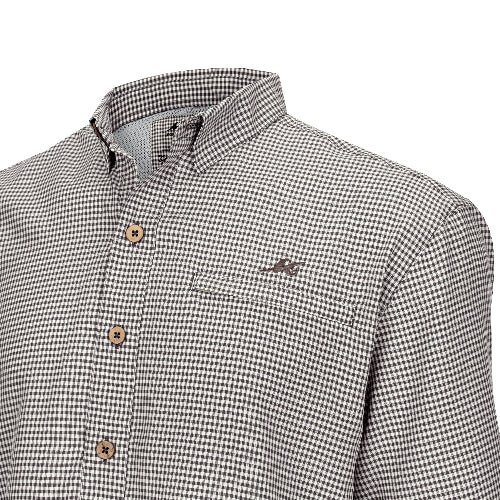 Checkered shirt with brown buttons on a white background