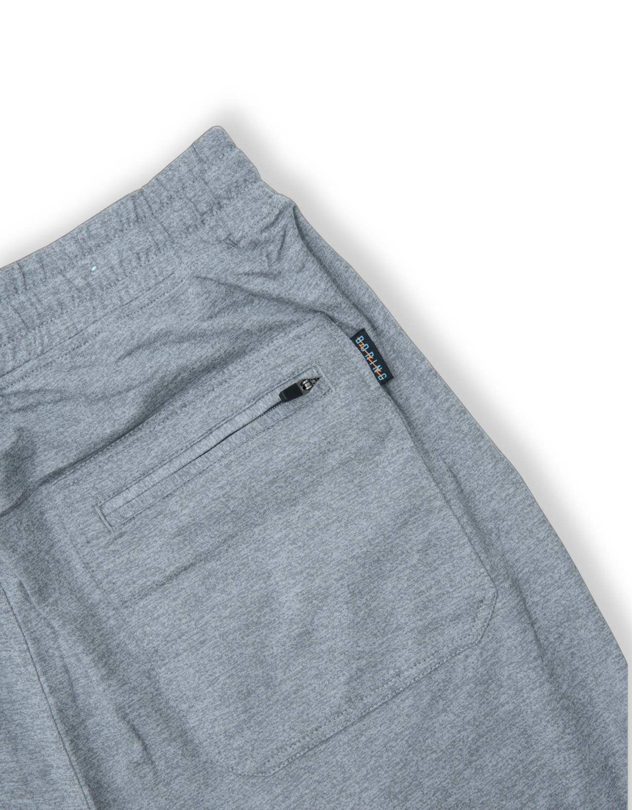 Gray pants with a zipper pocket on a white background