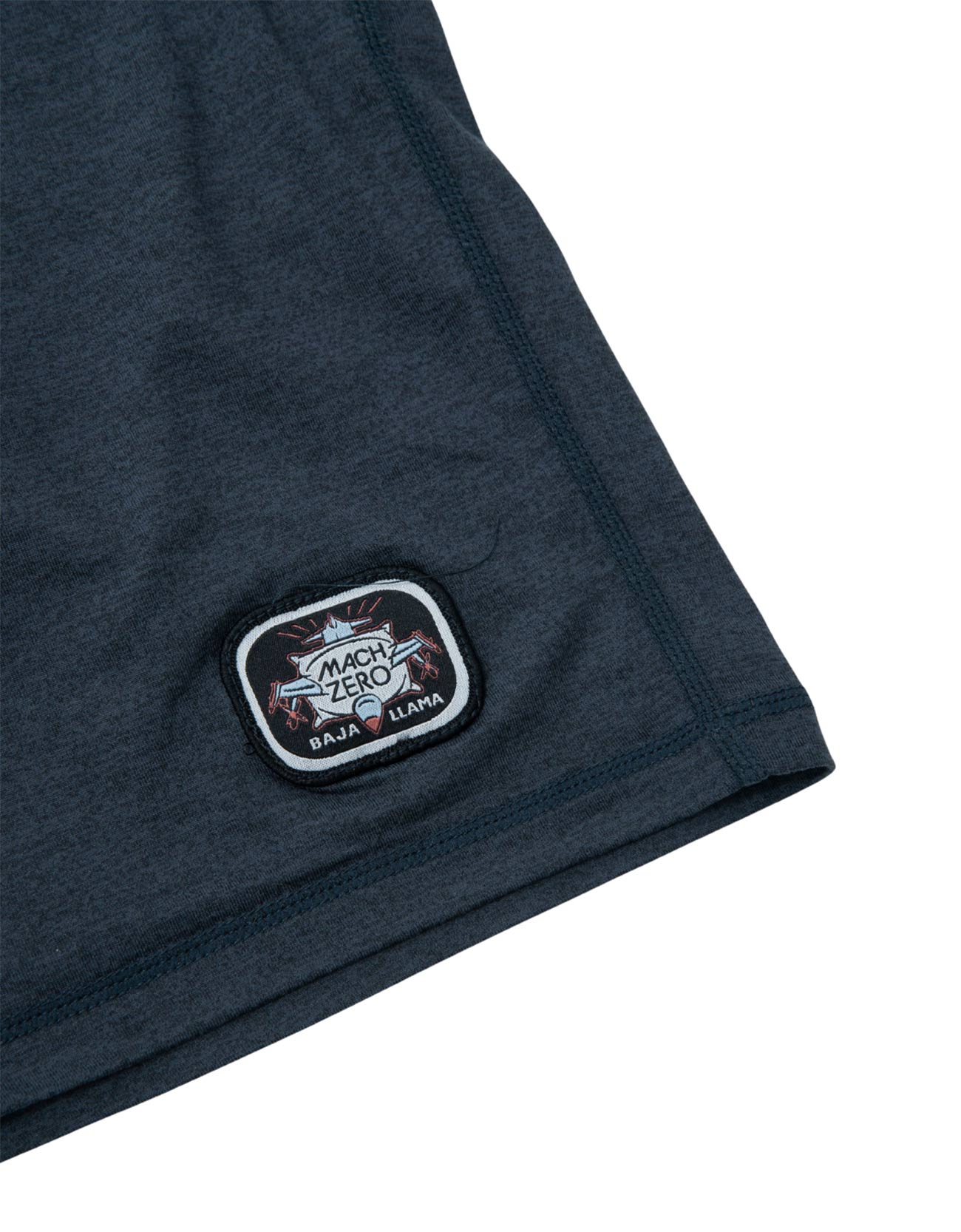 Navy blue fabric with a logo patch on a white background