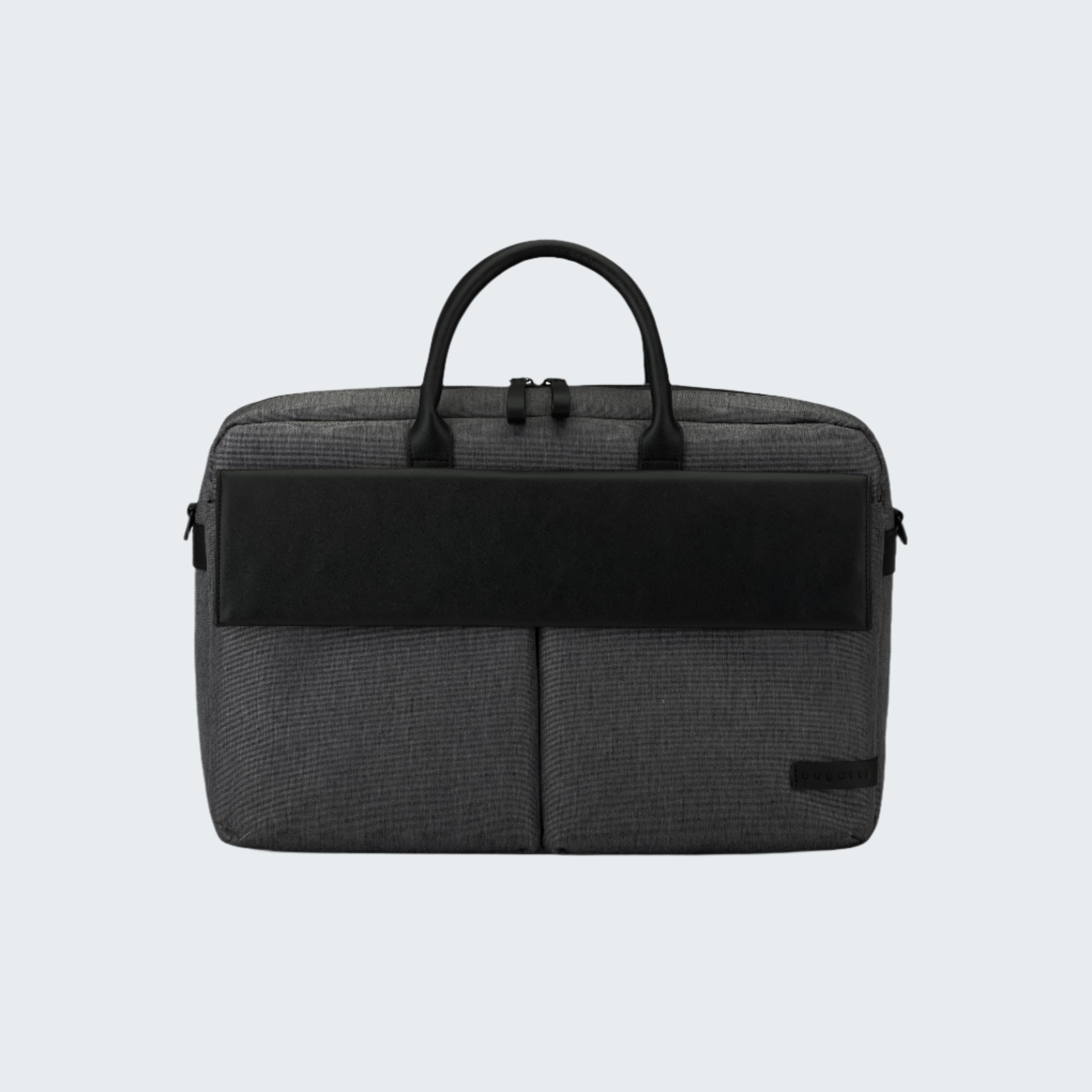 Two-toned black and gray bag on a white background