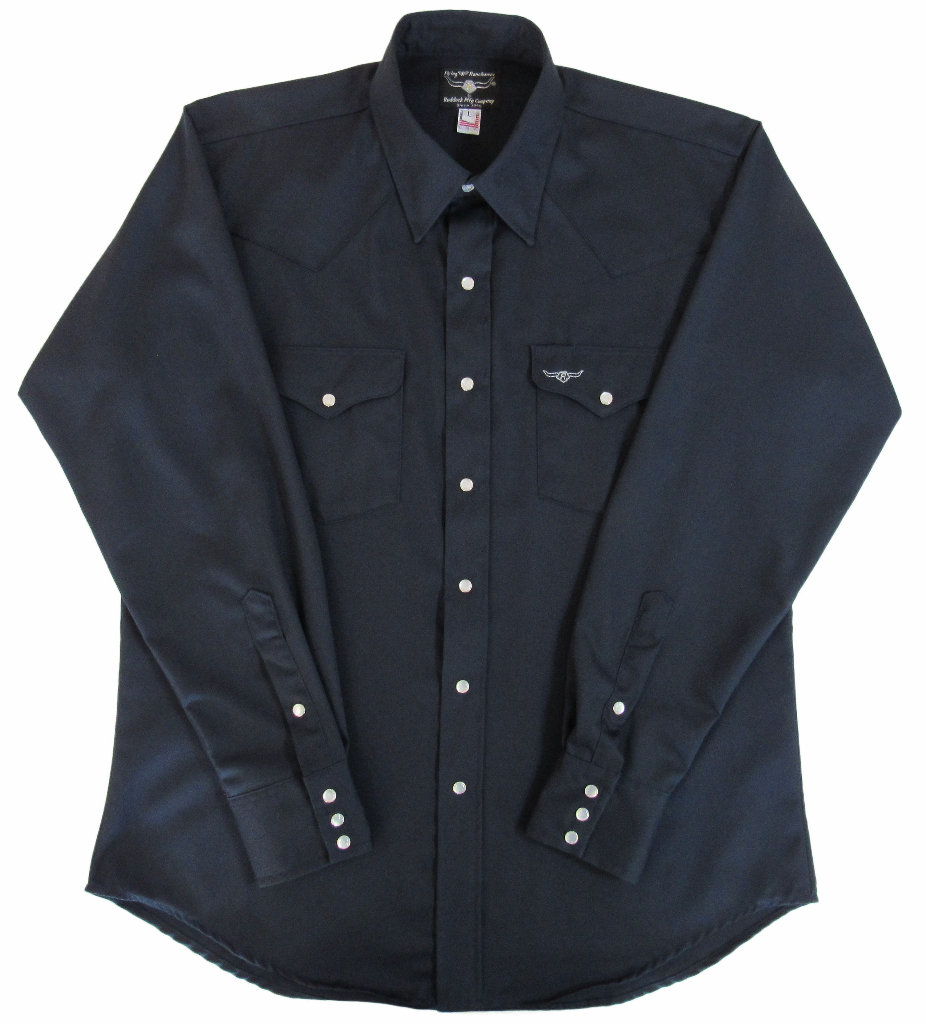 Black shirt with white buttons on a white background