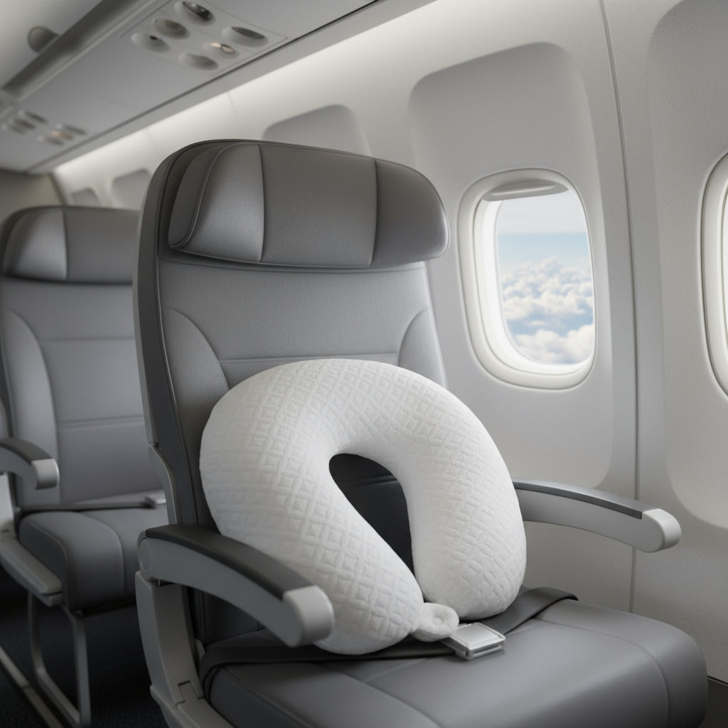 White U-shaped pillow on a white background