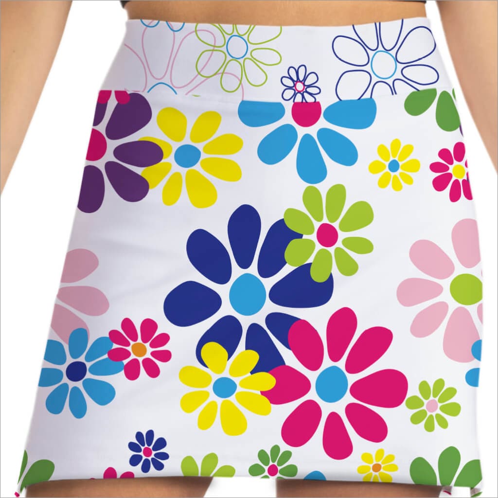 Skirt with colorful floral pattern on a white background