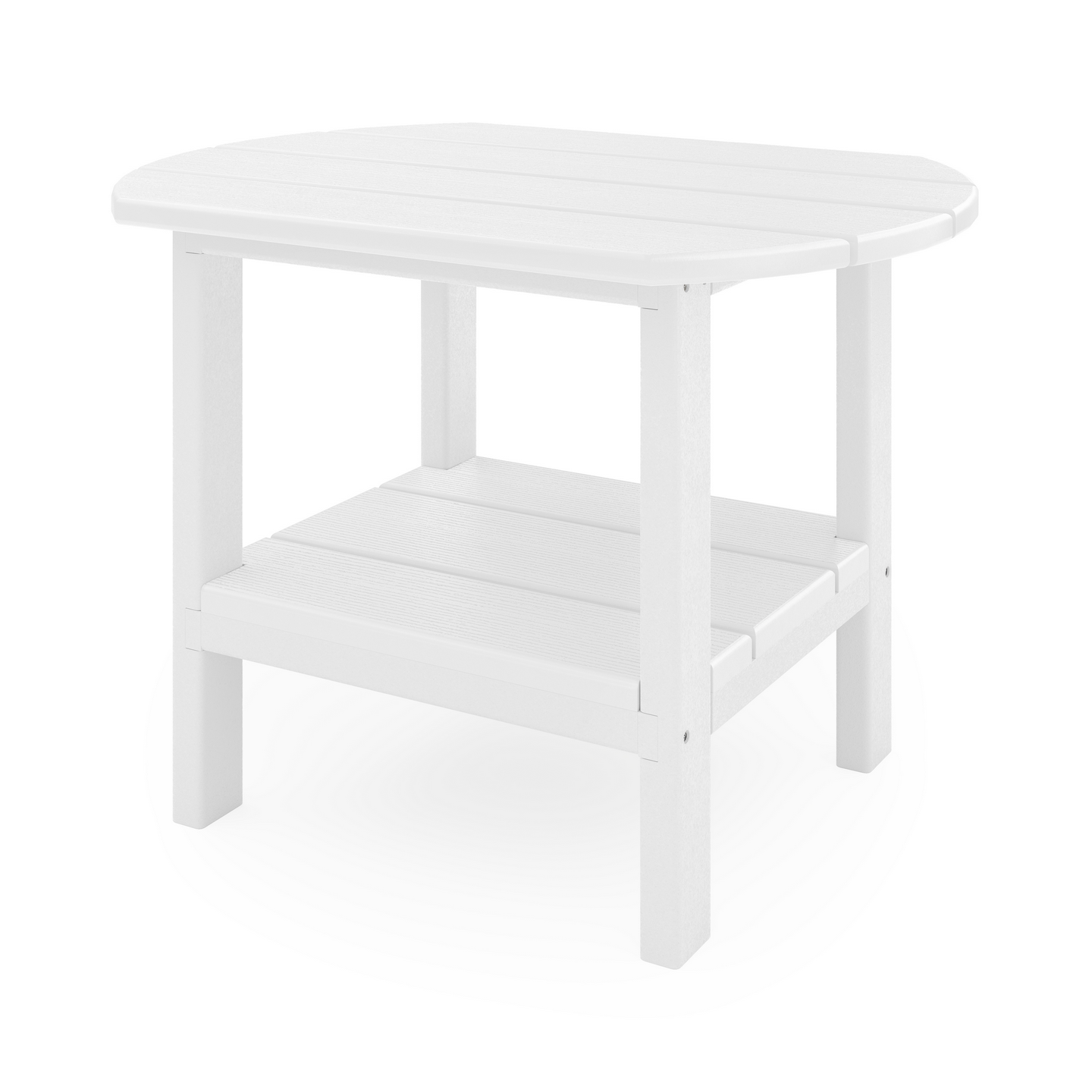 White side table with a shelf on a white background
