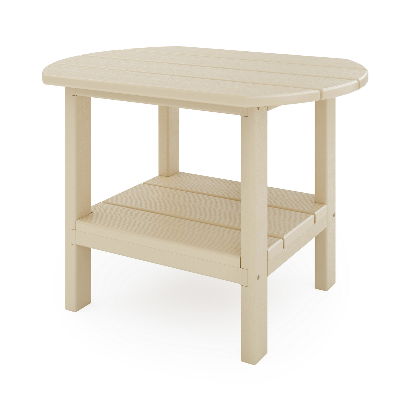 Beige side table with a shelf on a white background