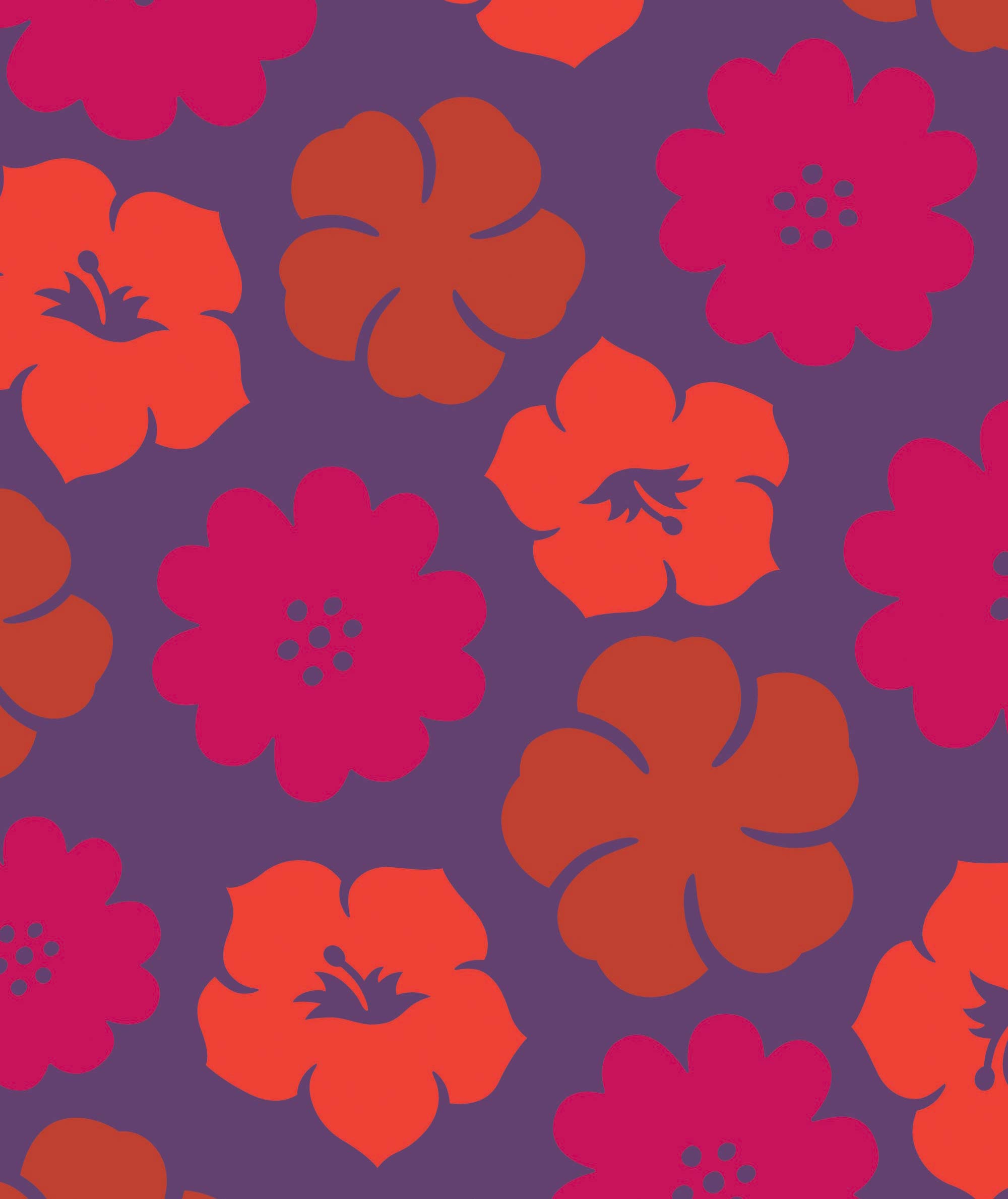 Pattern of red and pink flowers on a purple background