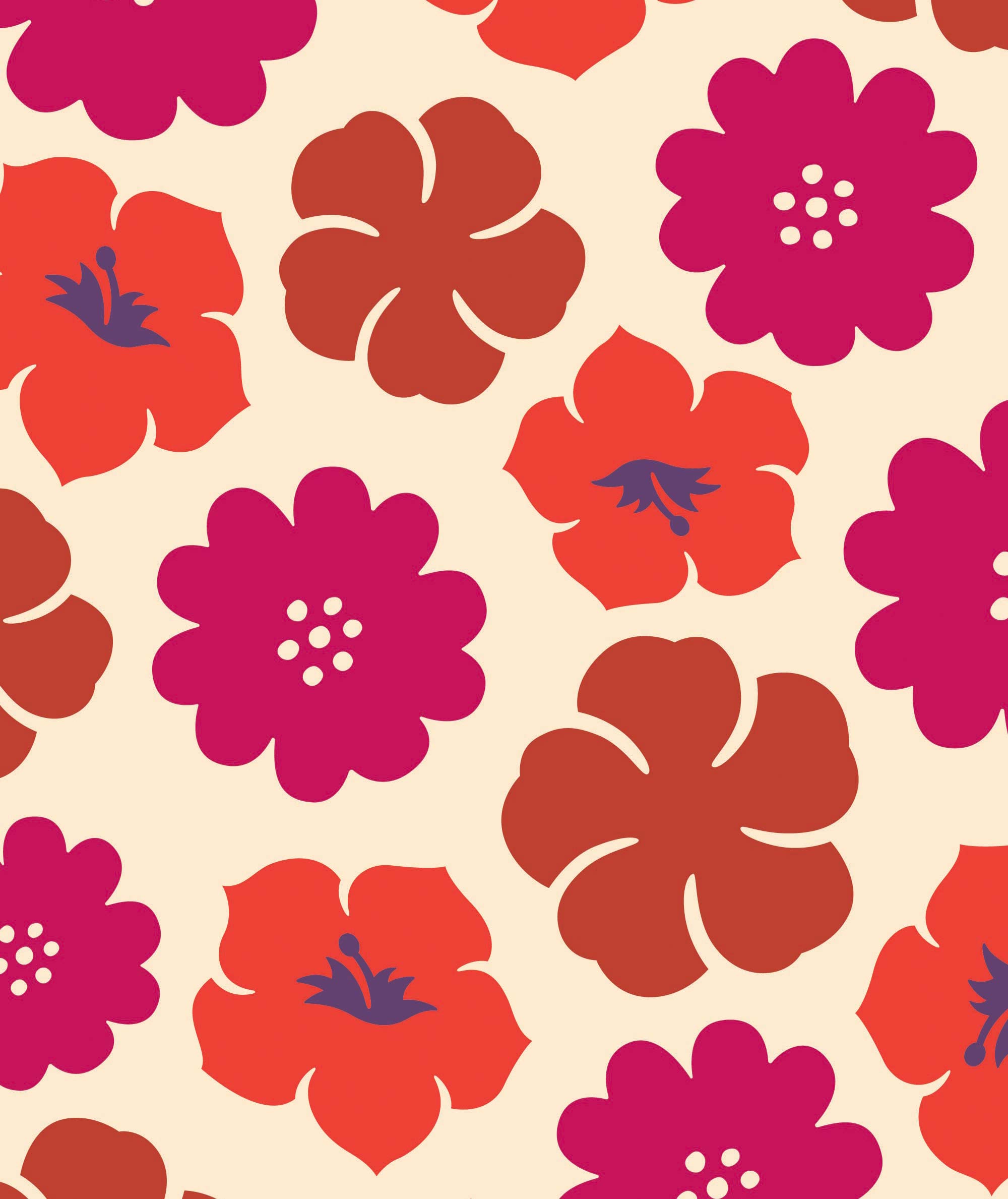 Pattern of red and pink flowers on a beige background