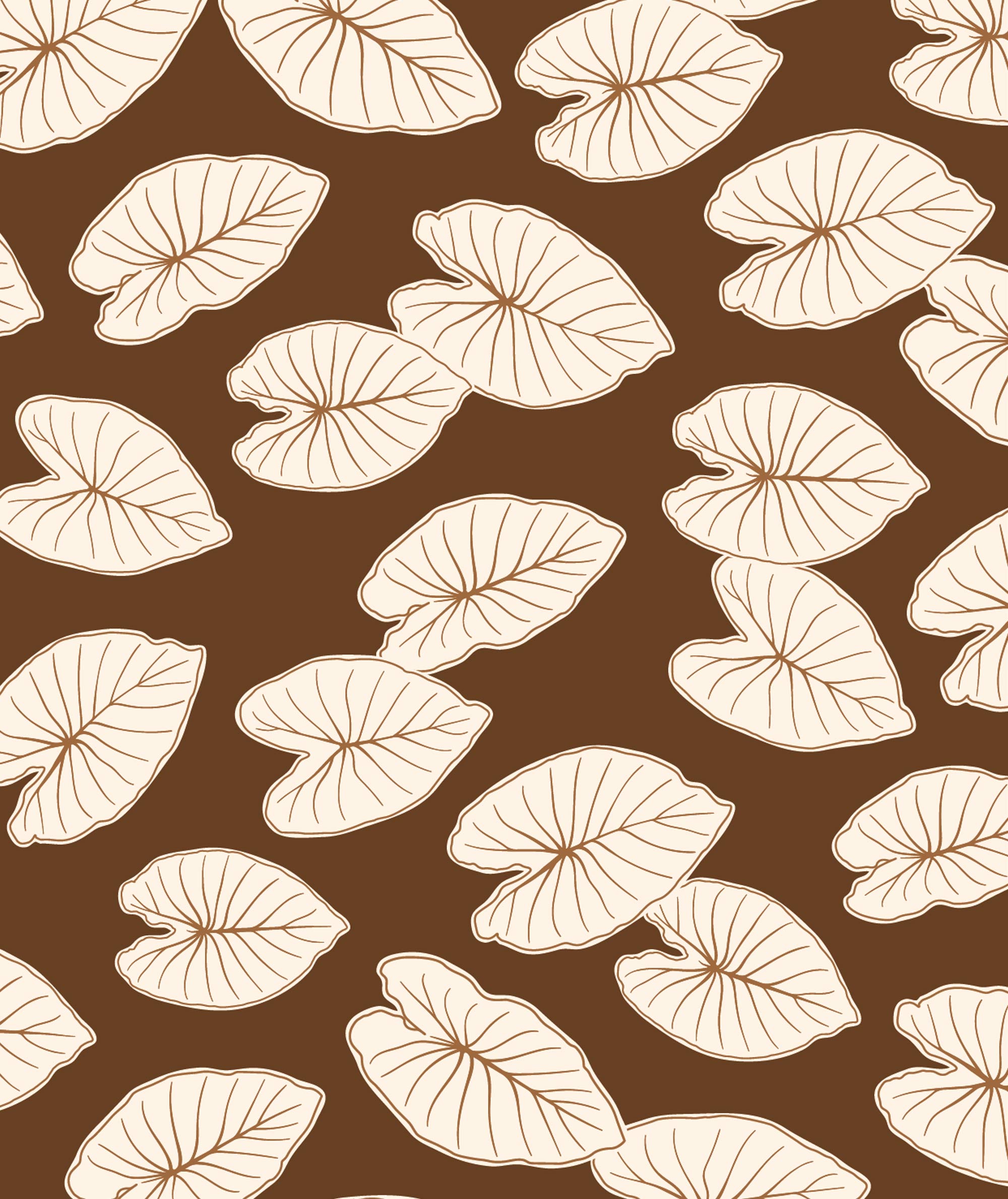 Pattern of beige leaves on a brown background