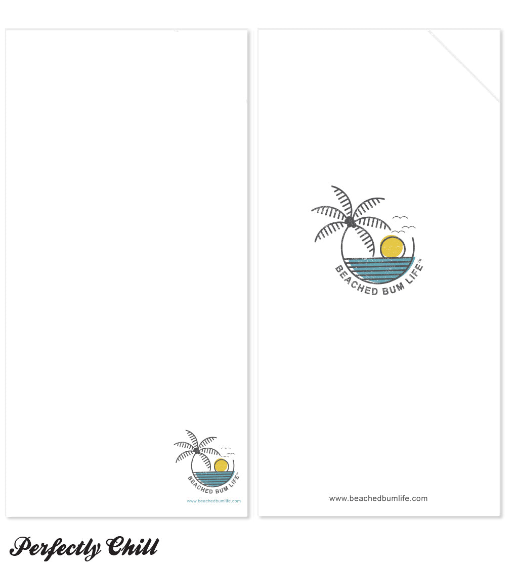 Beached Bum Life logo with palm tree and sun on a white background
