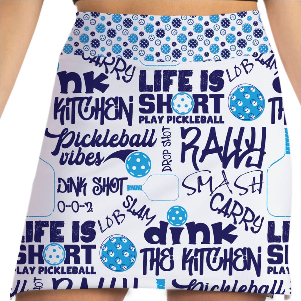 Pickleball-themed apron with text and graphics on a white background