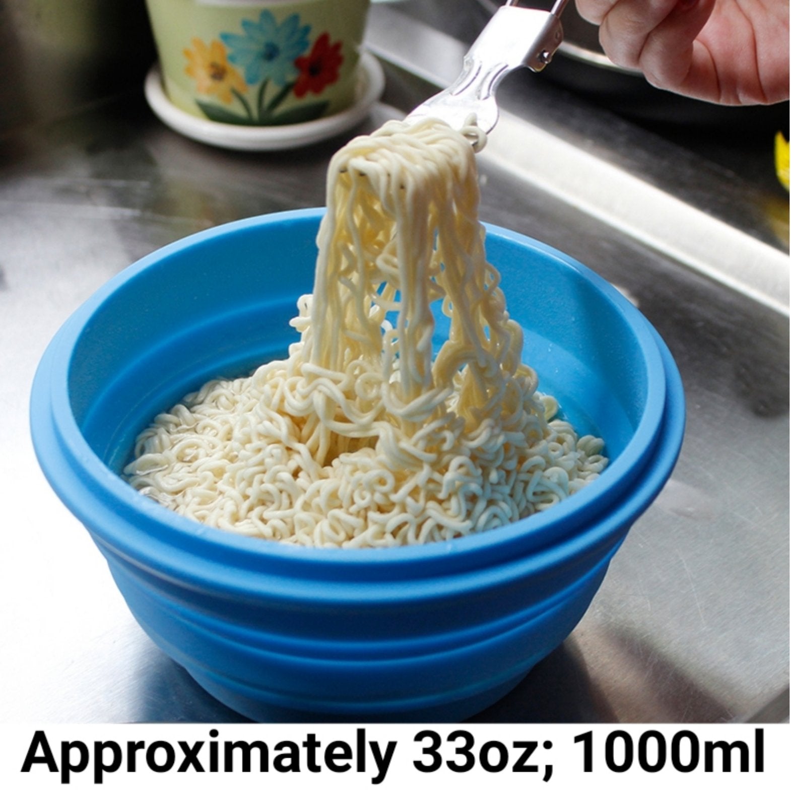 Mr. Peanut's 30oz Collapsible Silicone Camping Bowl with Lid &amp; Foldable Fork
