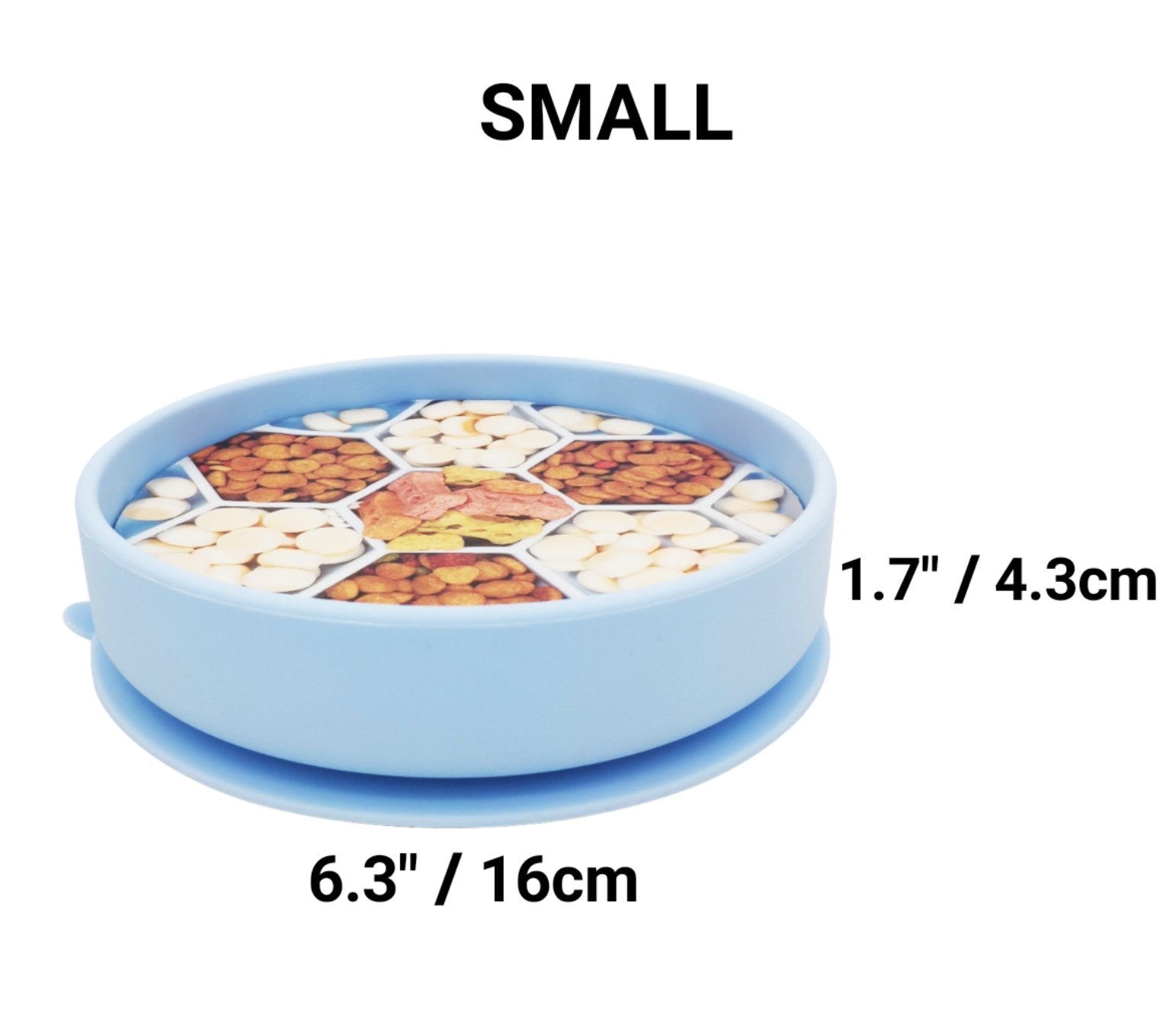 Small container with food measurement details on a white background