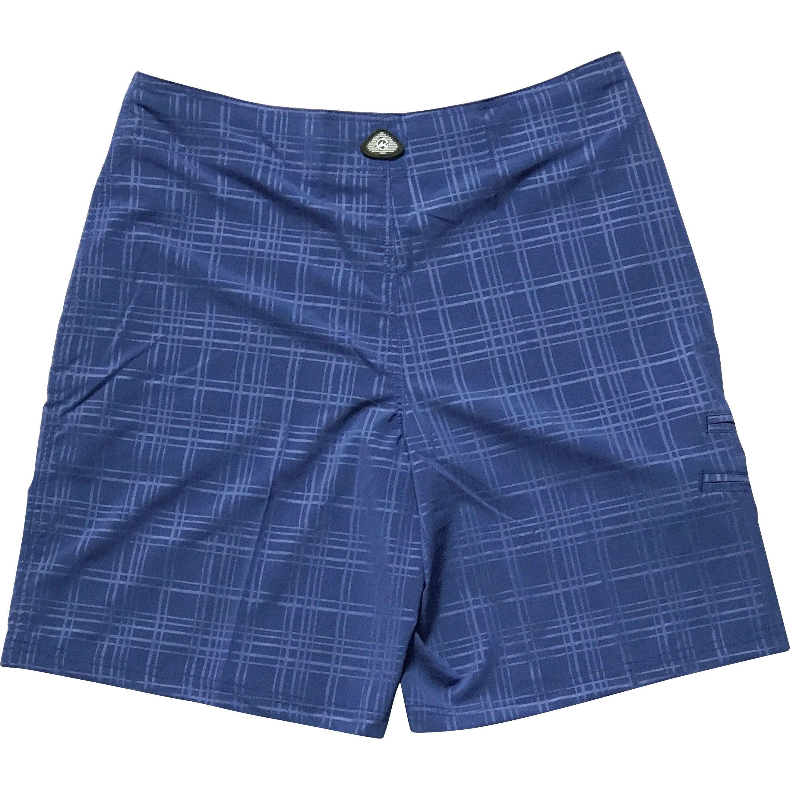 Blue plaid shorts on a white background