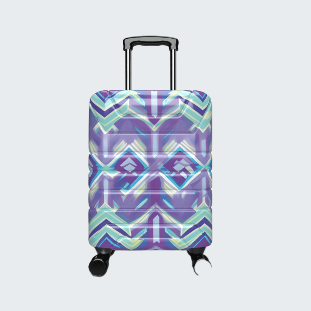 Luggage with a colorful geometric pattern on a black background