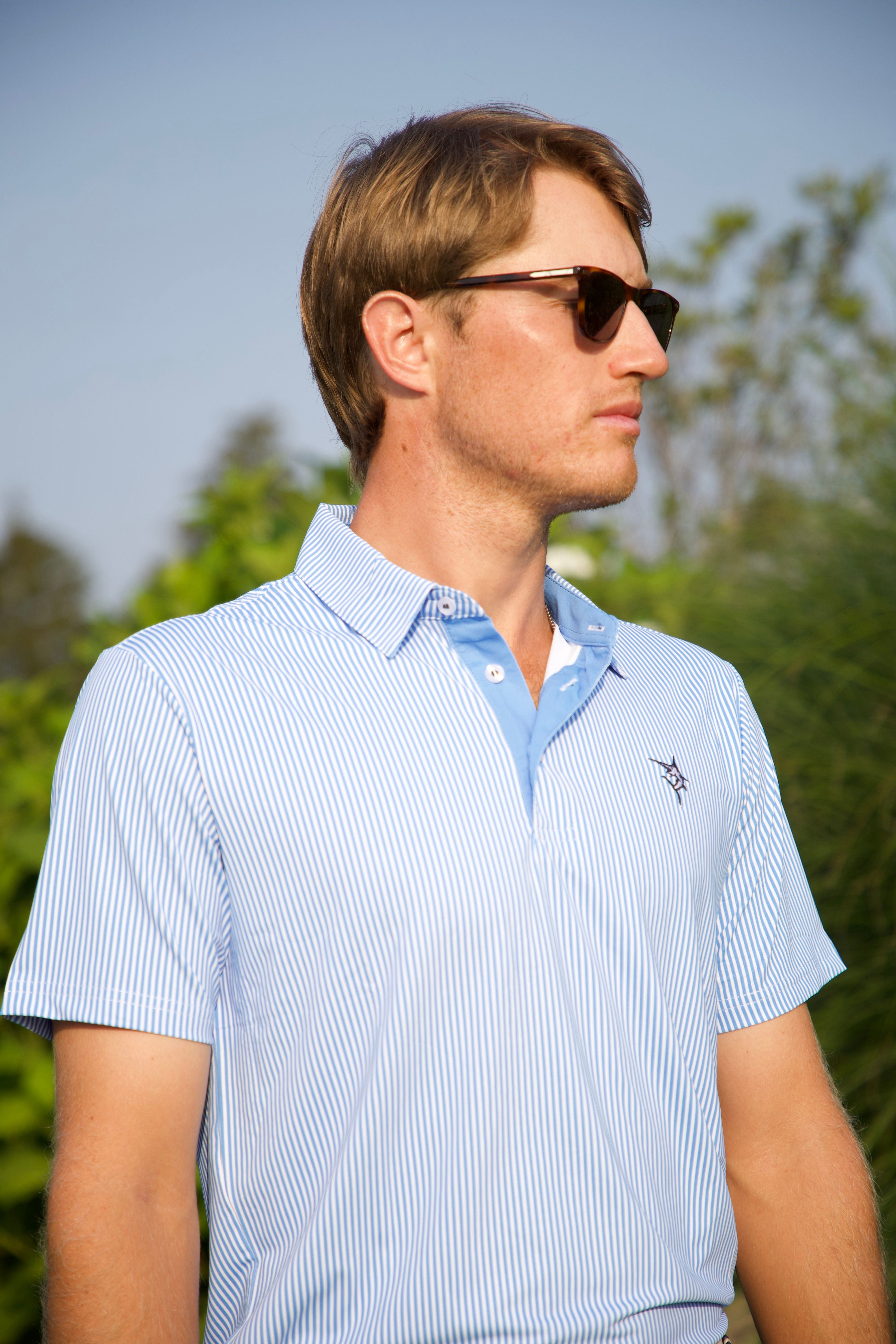 White Water Life Striper Polo Light Blue