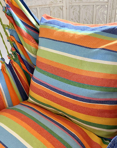 Colorful striped hammock with multicolored pattern