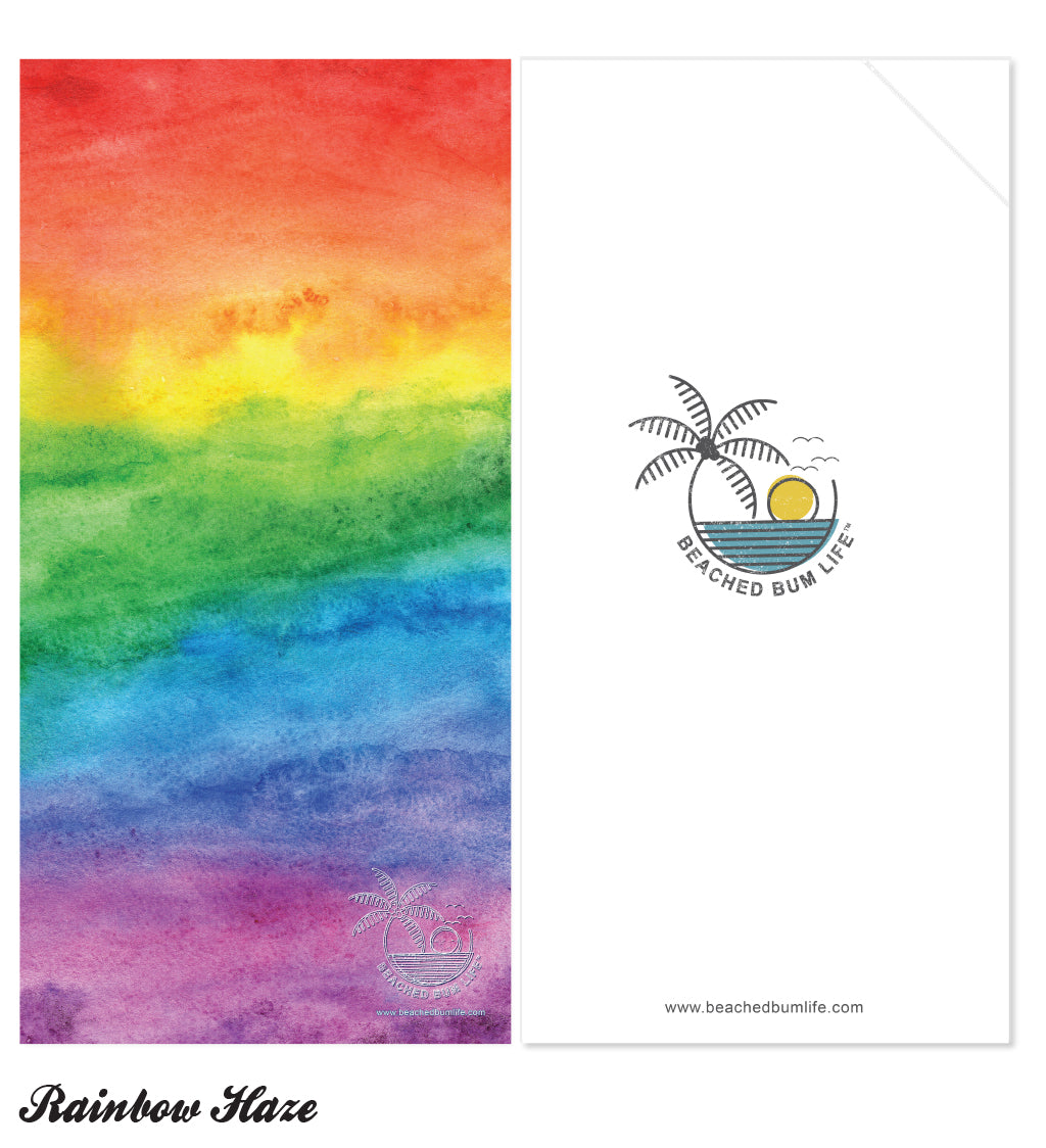 Colorful rainbow gradient with 'Beached Bum Life' logo on a white background