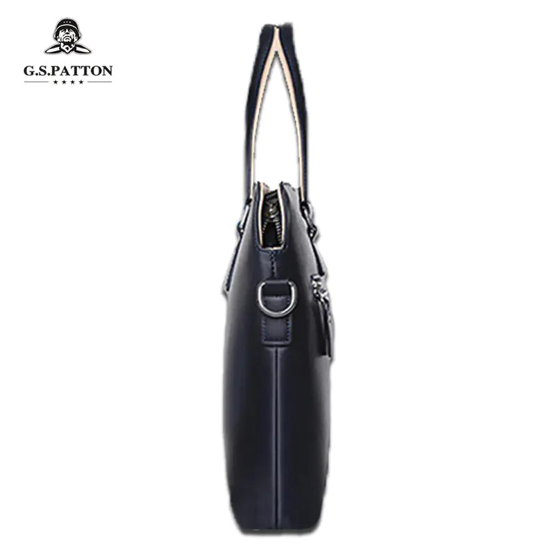 Black handbag with a visible brand logo on a white background