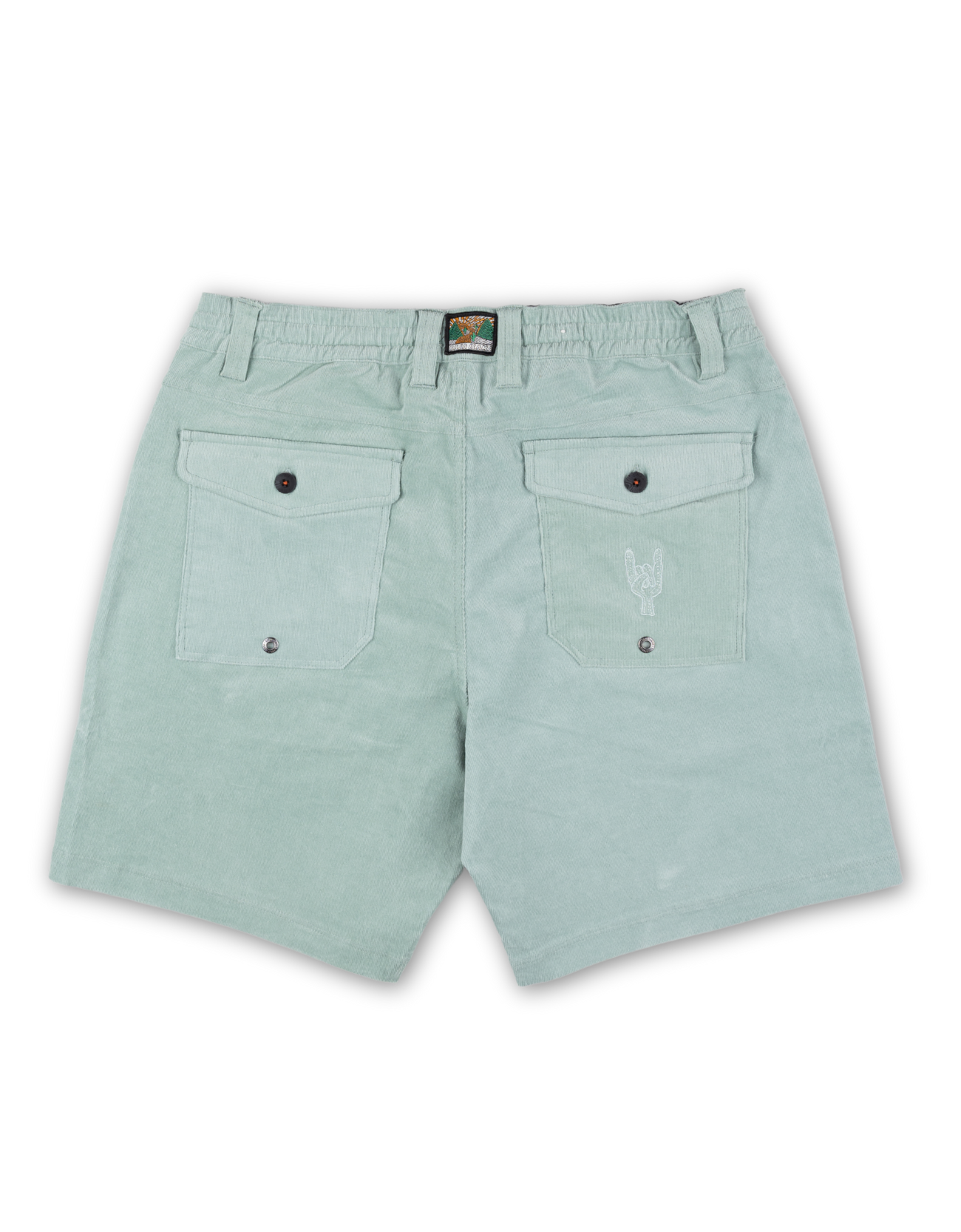 Light green shorts with two pockets on a white background