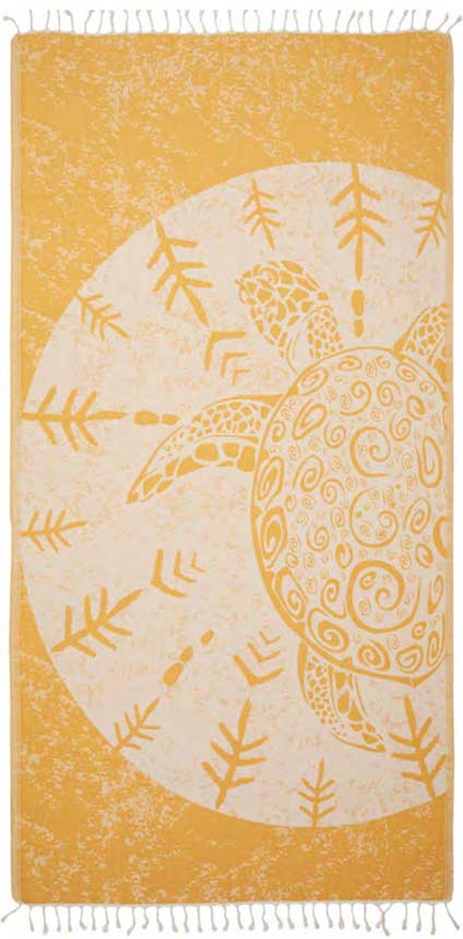 Towel with turtle design on a yellow background