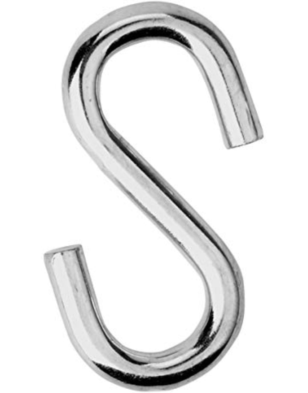 Chrome metal S-hook on a white background